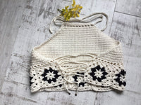 Handmade Crochet Granny Square Festival Halter Top Adjustable Tie Back.