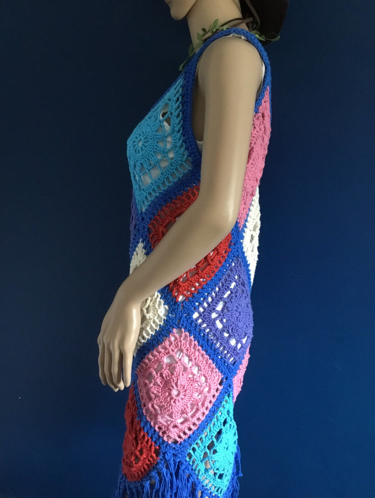 Handmade Unique Boho Crochet Granny Square Dress