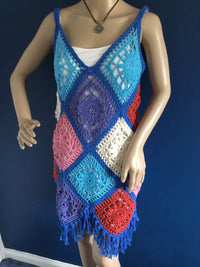 Handmade Unique Boho Crochet Granny Square Dress - Festigal