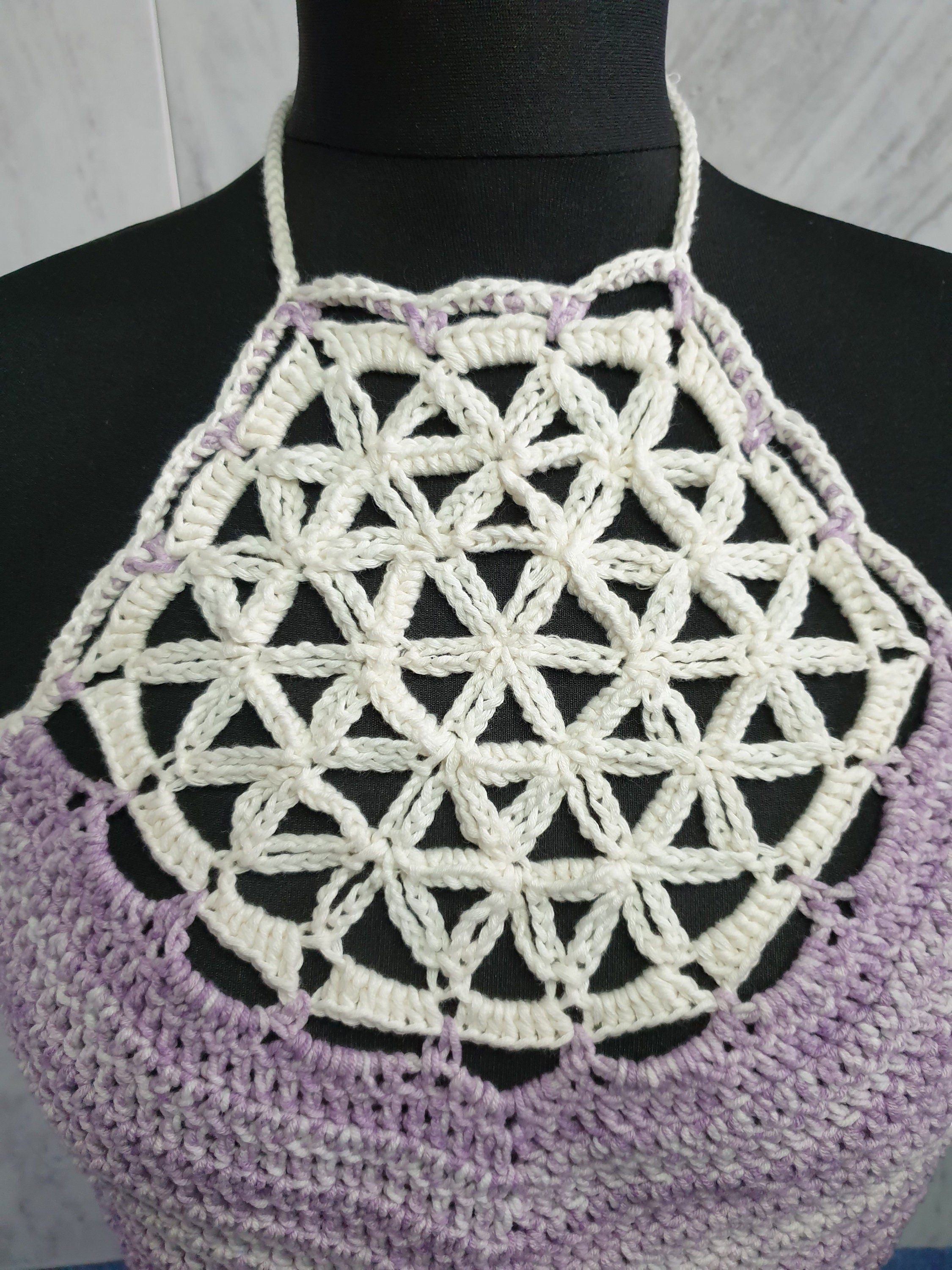 Handmade Crochet Wildflower Insert Adjustable Tie Halterneck - Festigal