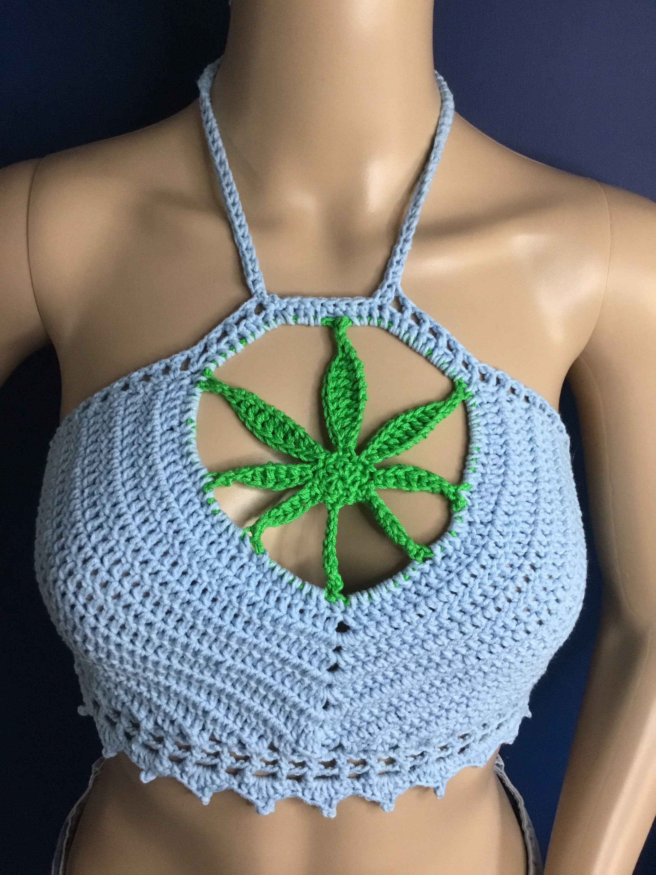 Handmade Crochet Herbal Leaf Halterneck Top - Festigal