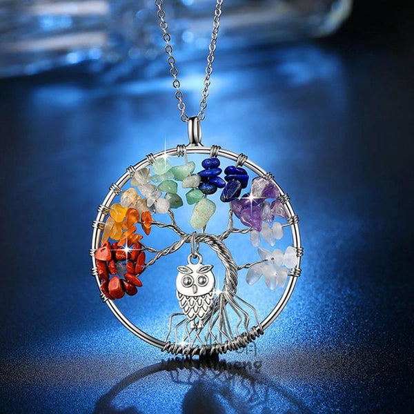 7 Chakra Tree Of Life & Owl Necklace - Floral Fawna