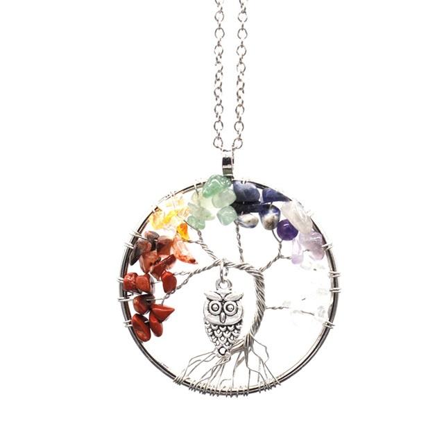 7 Chakra Tree Of Life & Owl Necklace - Floral Fawna