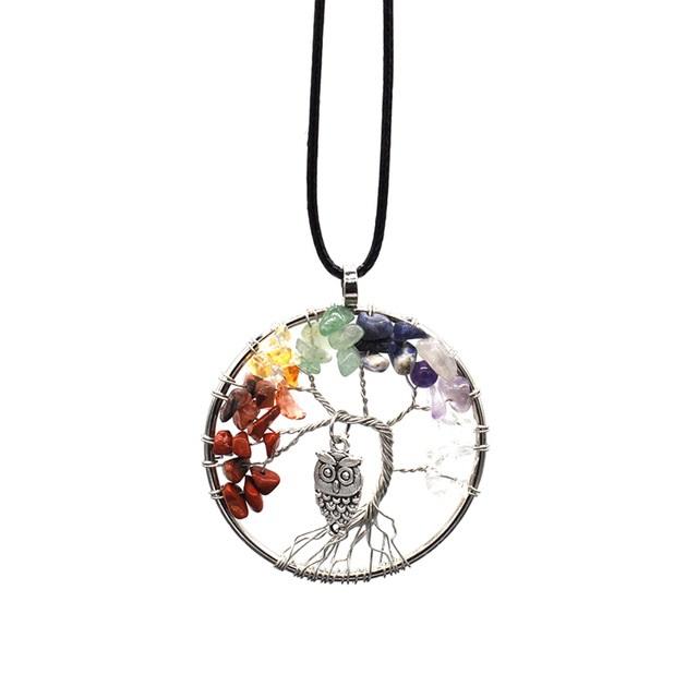 7 Chakra Tree Of Life & Owl Necklace - Floral Fawna