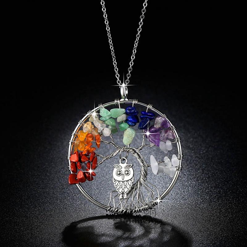 7 Chakra Tree Of Life & Owl Necklace - Floral Fawna