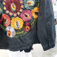 Vintage Style Multifloral Embroidered Denim Jacket - Festigal