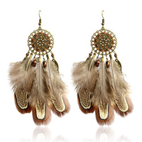 Long Feather Native Indian Dreamcatcher Earrings - Floral Fawna