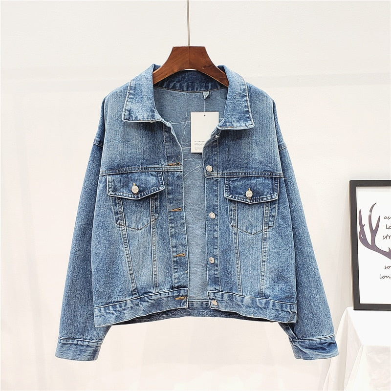Embroided Oversized Light Blue Denim Jacket - Festigal