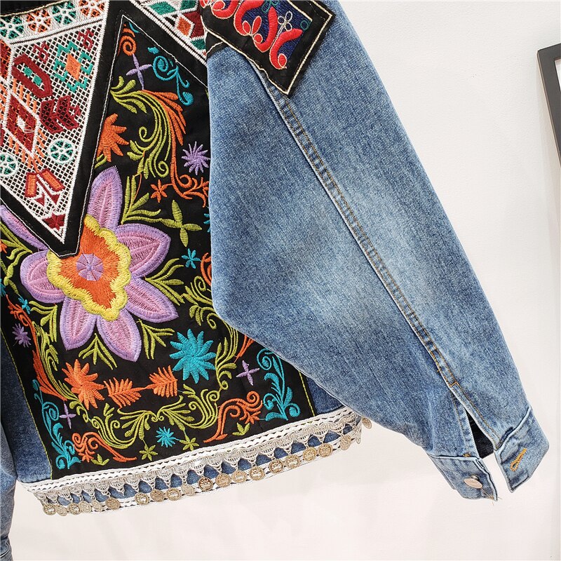 Embroided Oversized Light Blue Denim Jacket - Festigal