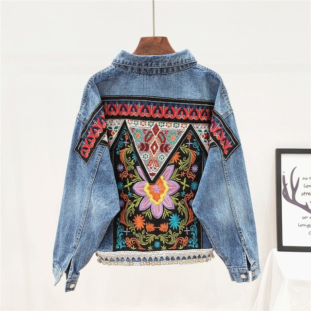 Embroided Oversized Light Blue Denim Jacket - Festigal