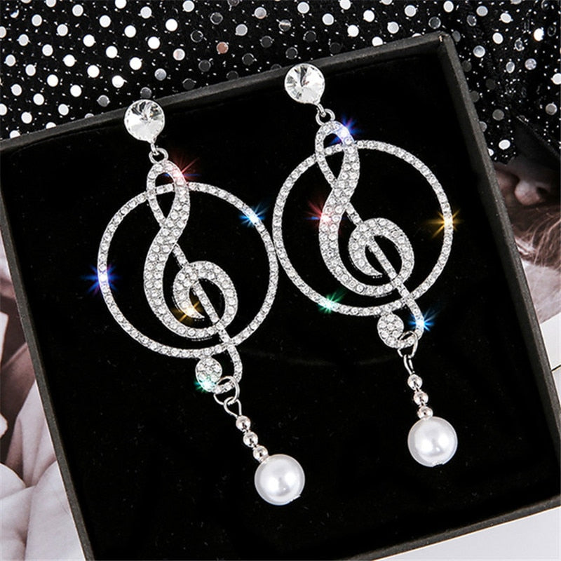Music Symbol Crystal Drop Earrings