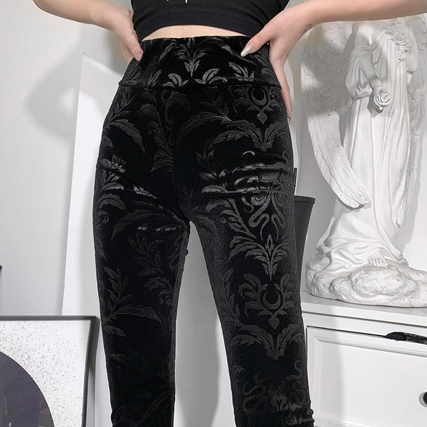 Pantalon gothique moulant noir en relief