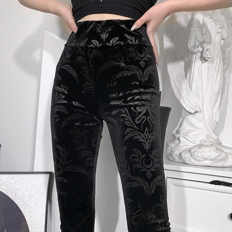 Gothic Bodycon Black Embossed Pants - Festigal