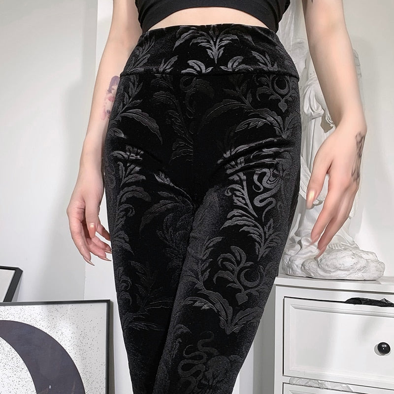 Gothic Bodycon Black Embossed Pants - Festigal