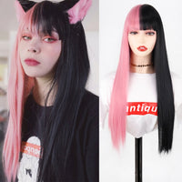Pink & Black Two Tone Wig With Bangs - Festigal