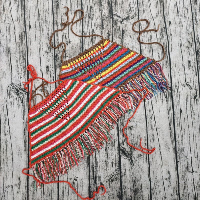 Handmade Crochet Striped Halterneck Top - Festigal