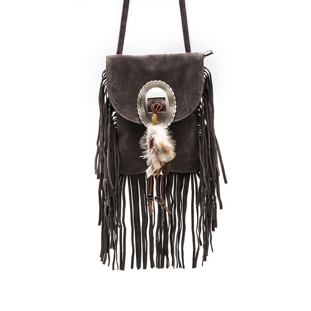 Fringe and Feather Tasselled Shoulder Bag - Festigal