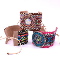 Leather Handmade Embroidered Bracelet - Festigal