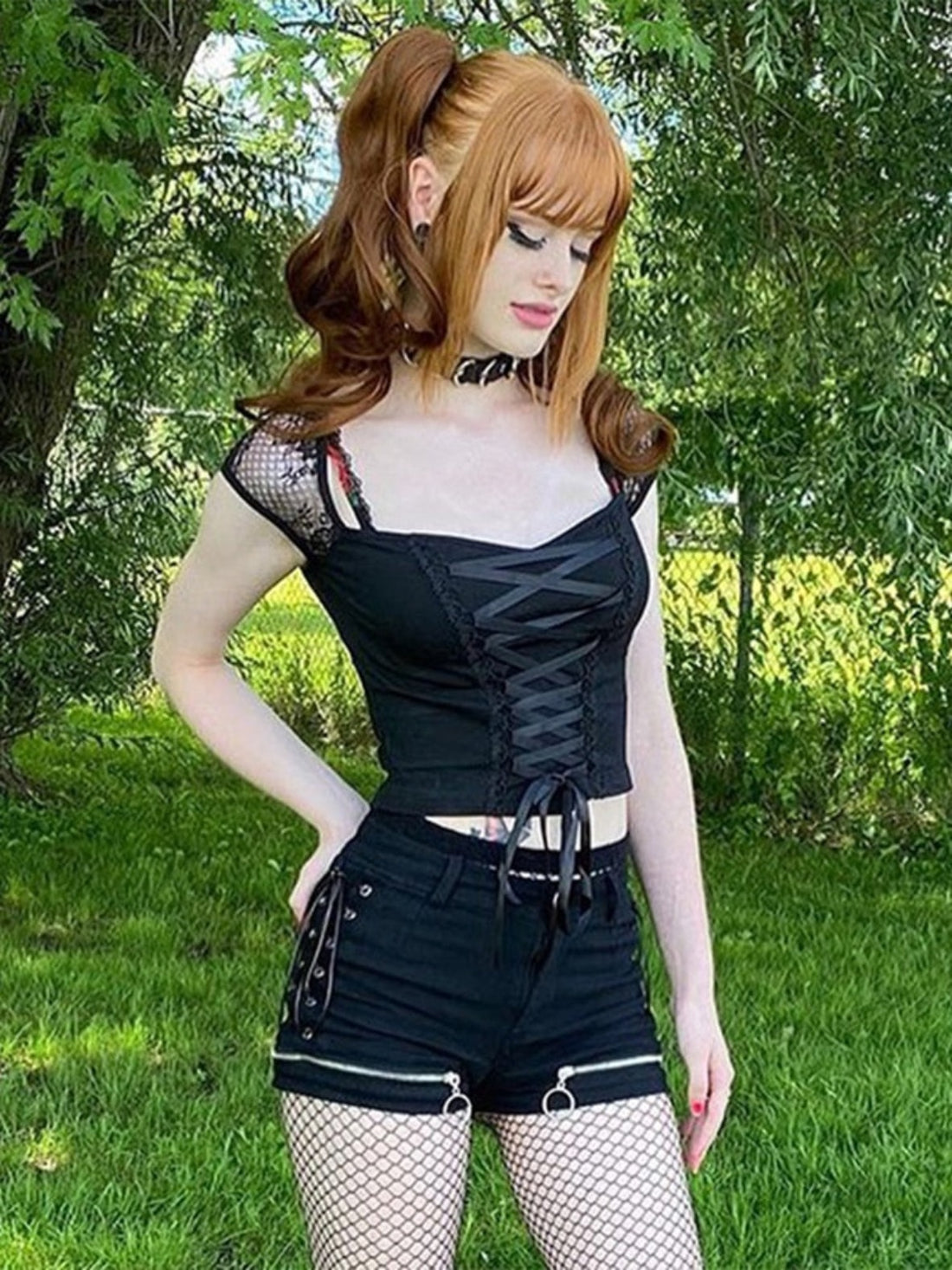 Gothic Corset Style Lace Up Top - Festigal