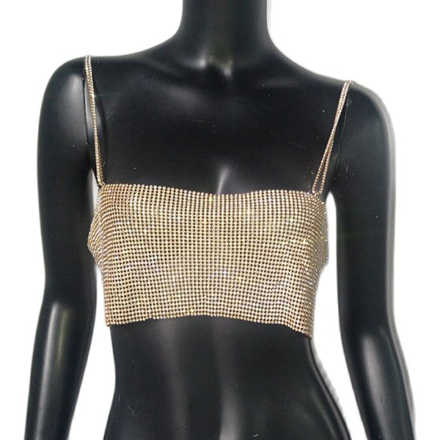 Shiny Crystal Metal Chain Crop Top - Festigal