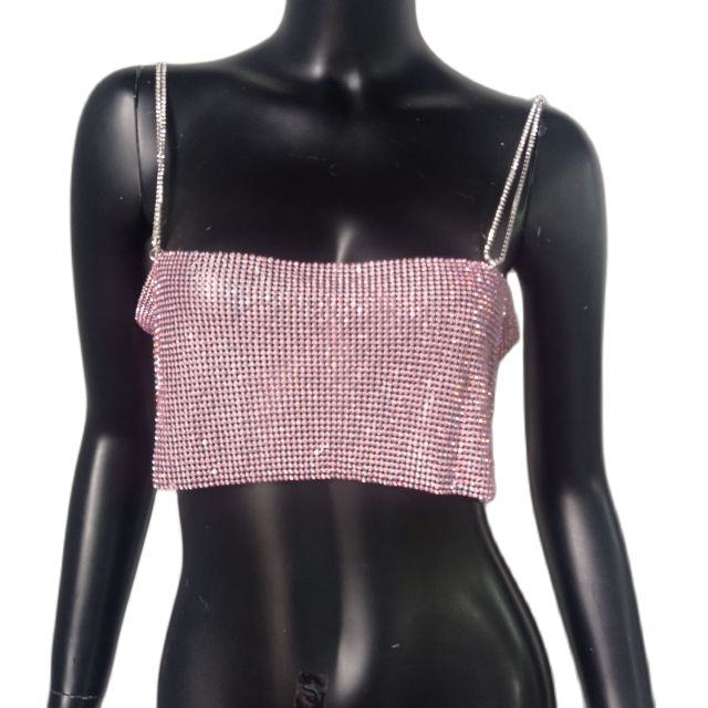 Shiny Crystal Metal Chain Crop Top - Festigal